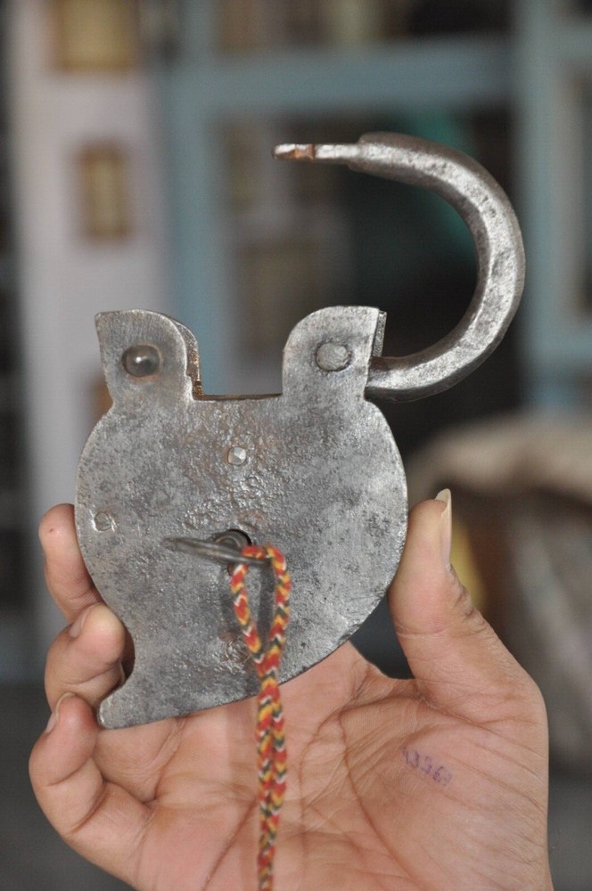 Vintage Iron Handcrafted Unique Mango Shape Padlock, Rich Patina