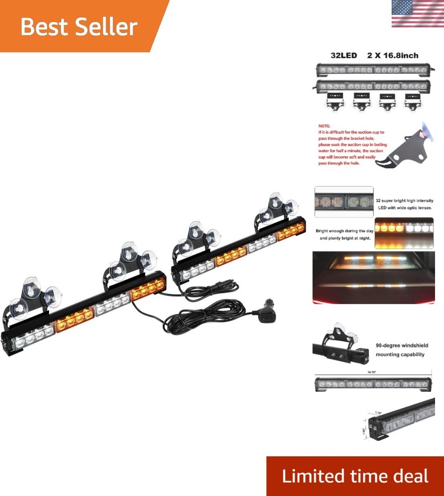 Waterproof Amber/White Emergency LED Light Bar - Easy Install & Universal Fit