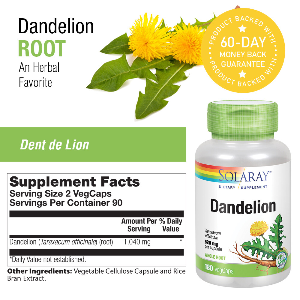 Solaray Dandelion Root 520mg | 180 VegCaps