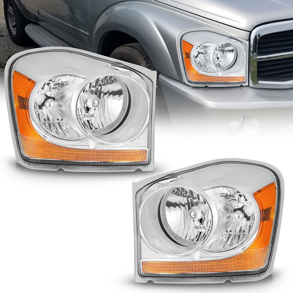 WEELMOTO Pair Headlights For 2004-2005 Dodge Durango Halogen Headlamps Assembly