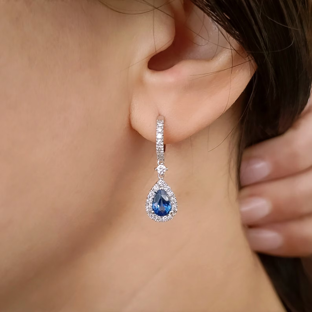 5.00 Ct Pear Cut Natural Sapphire Diamond Earring 14k Solid White Gold Stud