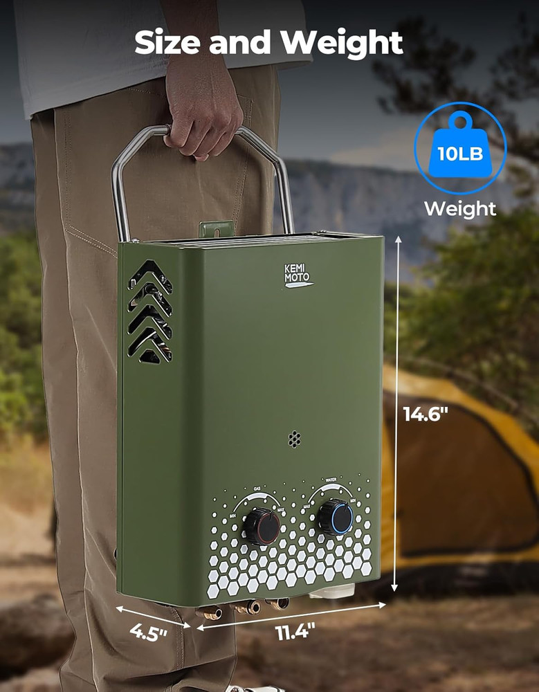 Camping Portable Tankless Water Heater 5L Capacity，1.32Gpm 34000 BTU Instant Pro