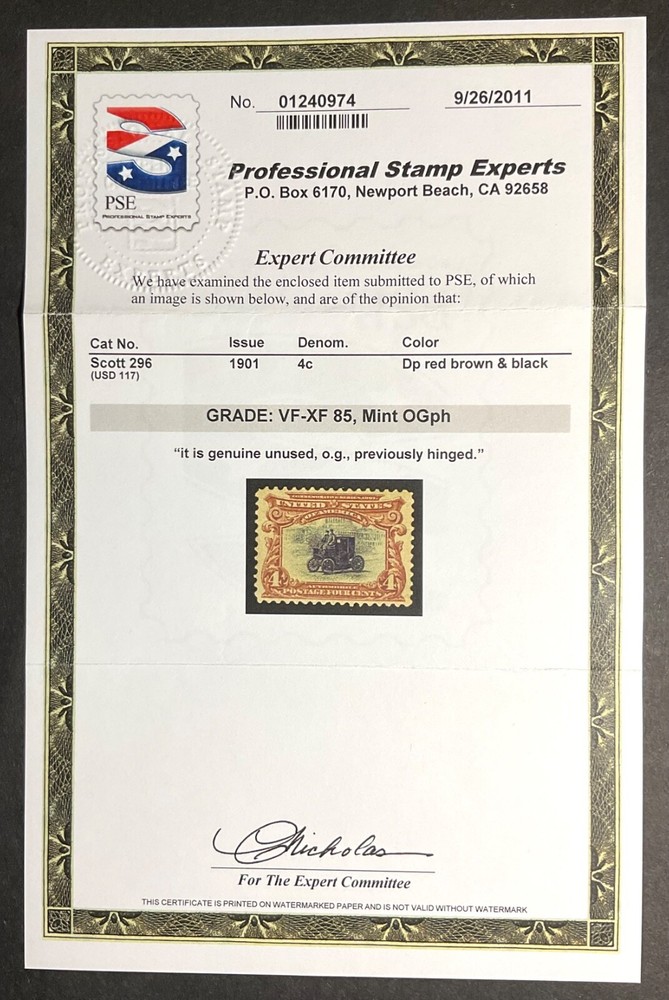 #296 Mint OG Ph, PSE Graded 85, PSE Cert # 01240974
