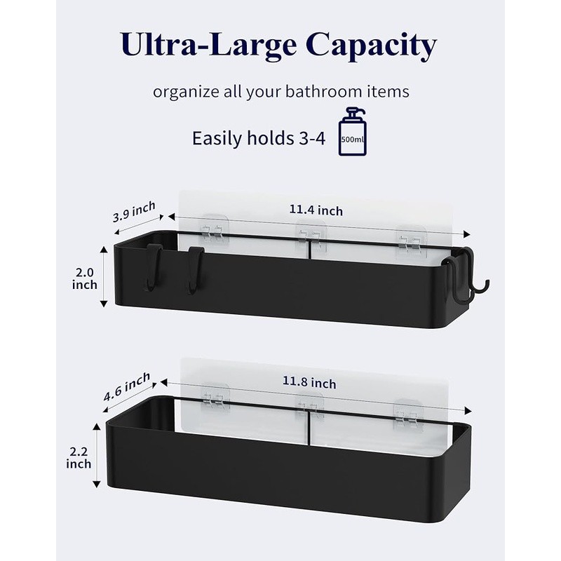 Rustproof Shower Caddy Wall Mount Organizer Quick Drainage Adhesive Installation