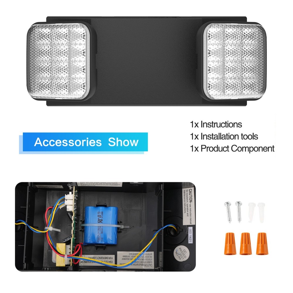 UL Listed 1 Pack Black Led Emergency Exit Lights with Battery Backup For Home.
