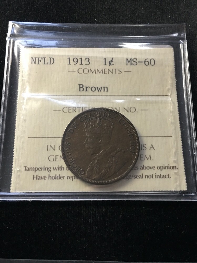 1913  ICCS Graded Newfoundland,  Large ¢1 Cent, **MS-60**