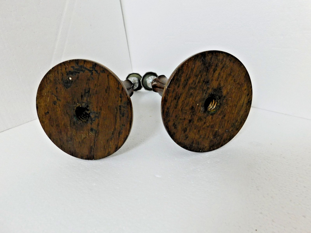 Candlestick Holders Wooden & Silver Plated 11" Vintage