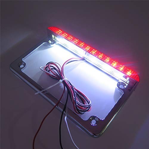 Universal Motorcycle License Plate Frame Bracket with 6" LED Light Bar - Chrome