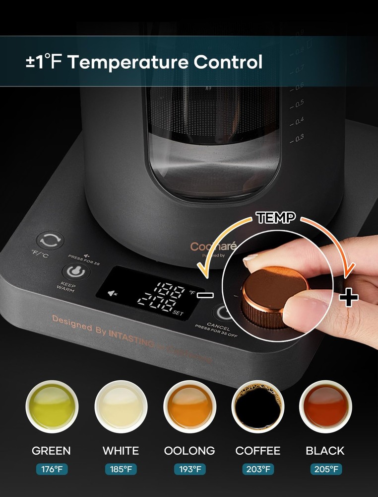 INTASTING Electric Tea Kettle, Kettle with 1.1 Quarts, Dark Gray