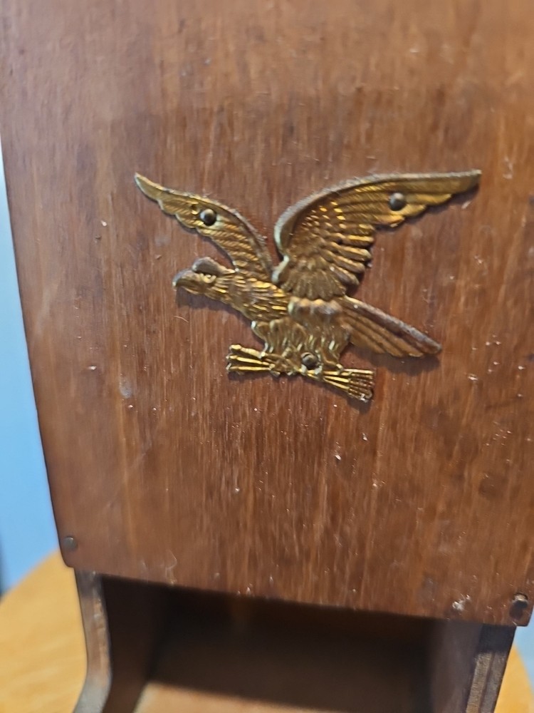 Vintage Wood Match Holder Eagle On Front.
