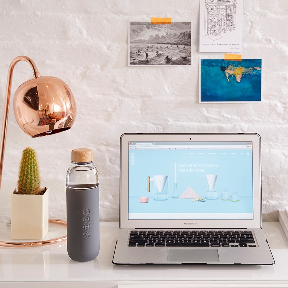 Full Circle Home Glass Water Bottle Grey