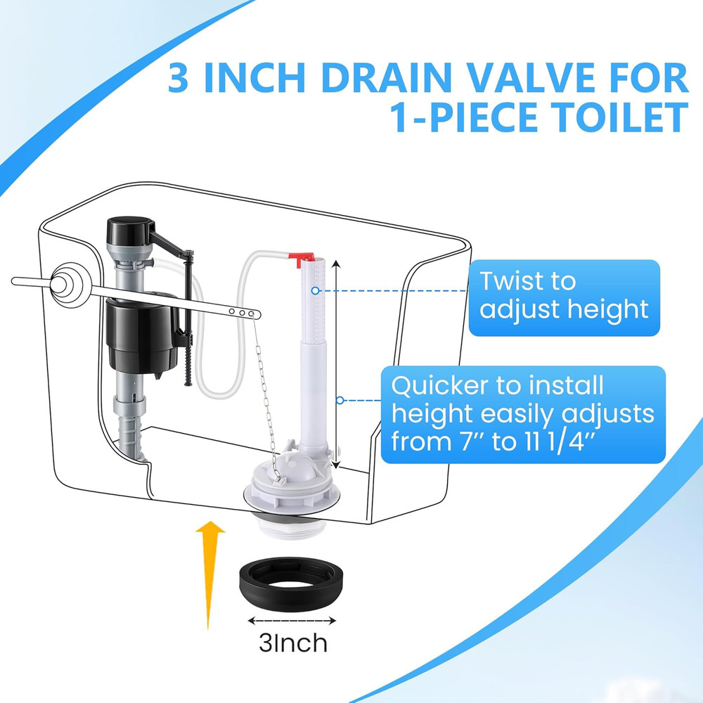 3 Inch Toilet Flusher Replacement Kit, Include 3 Inch Adjustable Flush Valve wit
