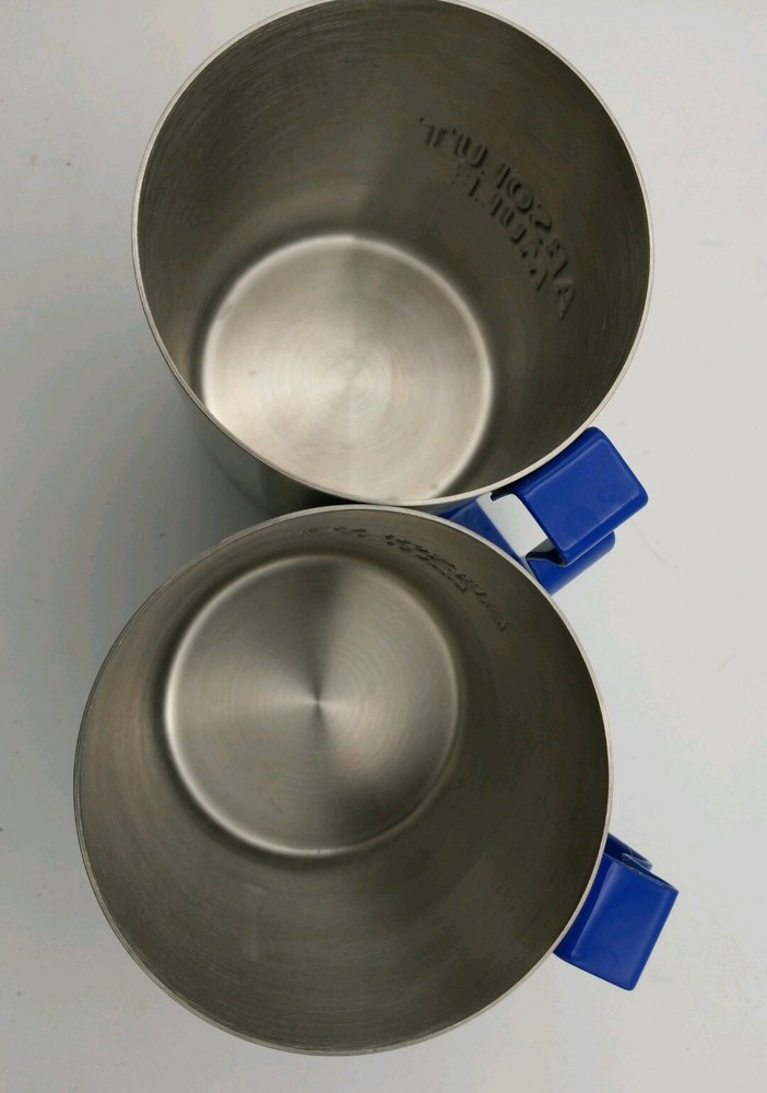 ABSOLUT Vodka Silver Tin Cup Embossed with Absolute Mule Blue Metal Handle