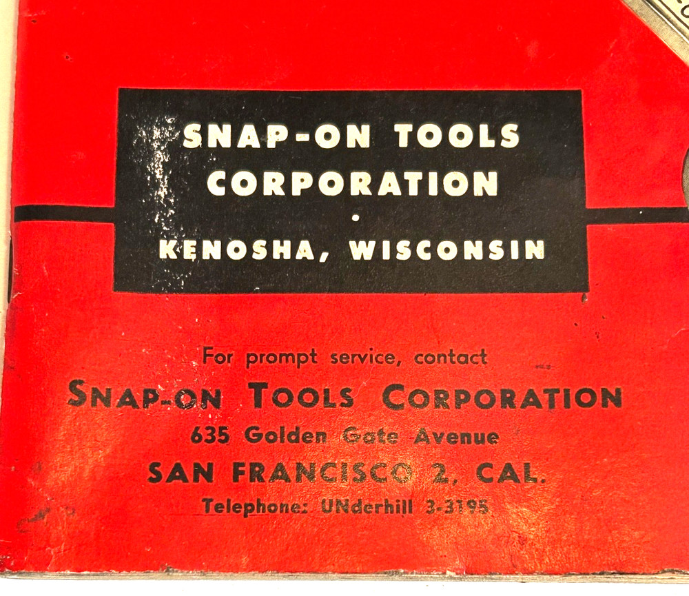 OCTOBER 1955 SNAP-ON TOOL TOOLS CATALOG V SAN FRANCISCO NOVATO CA