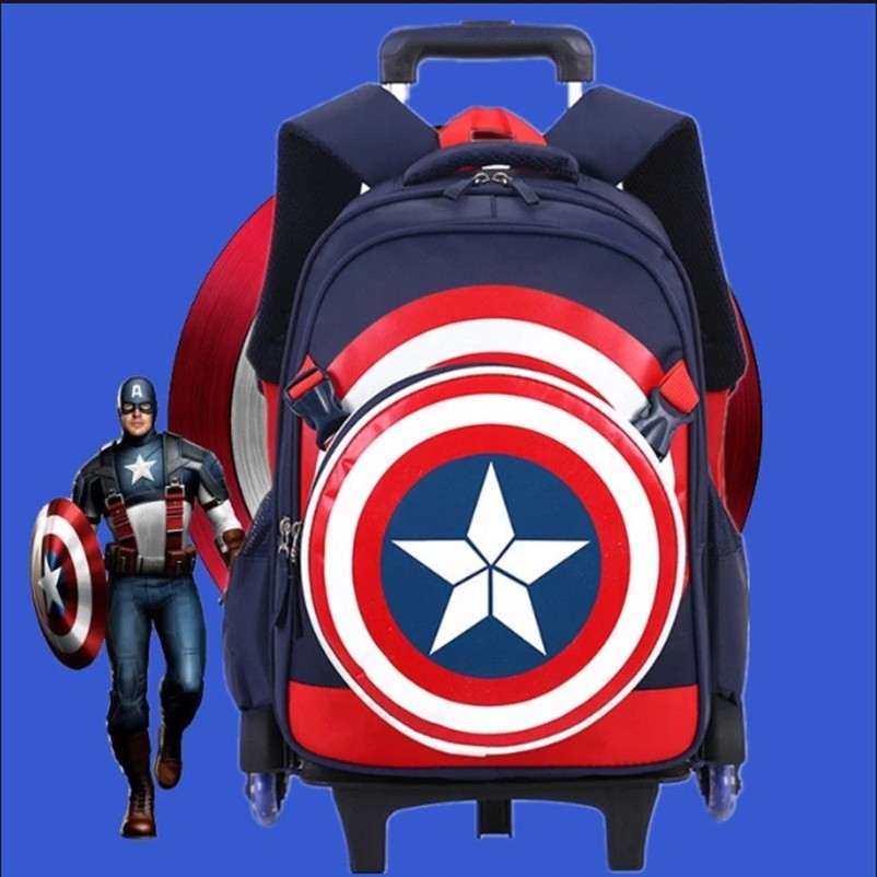 Captain America's Six-Wheeled Schoolbag Long Pull Rod Large Capacity Backpack