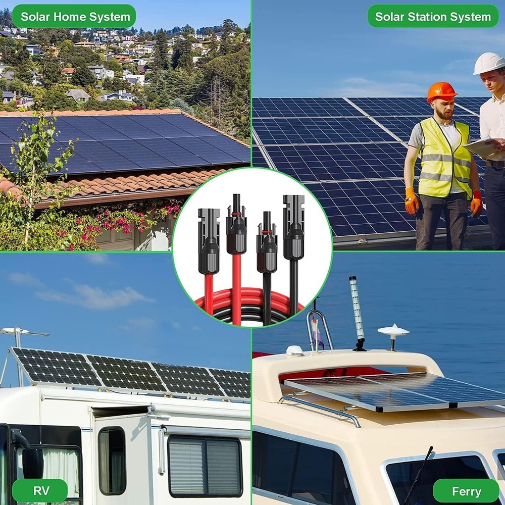 10 AWG MC4 Extension Cable PV Wire Solar Panel Connector Pair Black + Red 6mm²