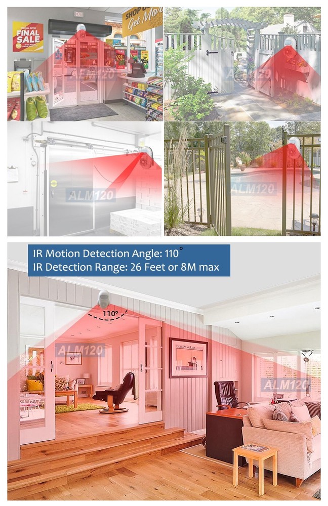 Desktop Wall Mounting Motion Sensor 125dB Alarm Chime Alert Remote Control