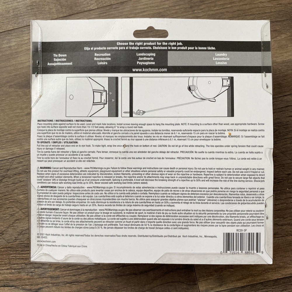 Secure Line Retractable Clothesline 20 ft
