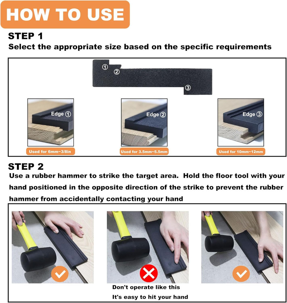 Tapping Block Wood Flooring Tool, Universal Tapping Block with 3 Different Edges