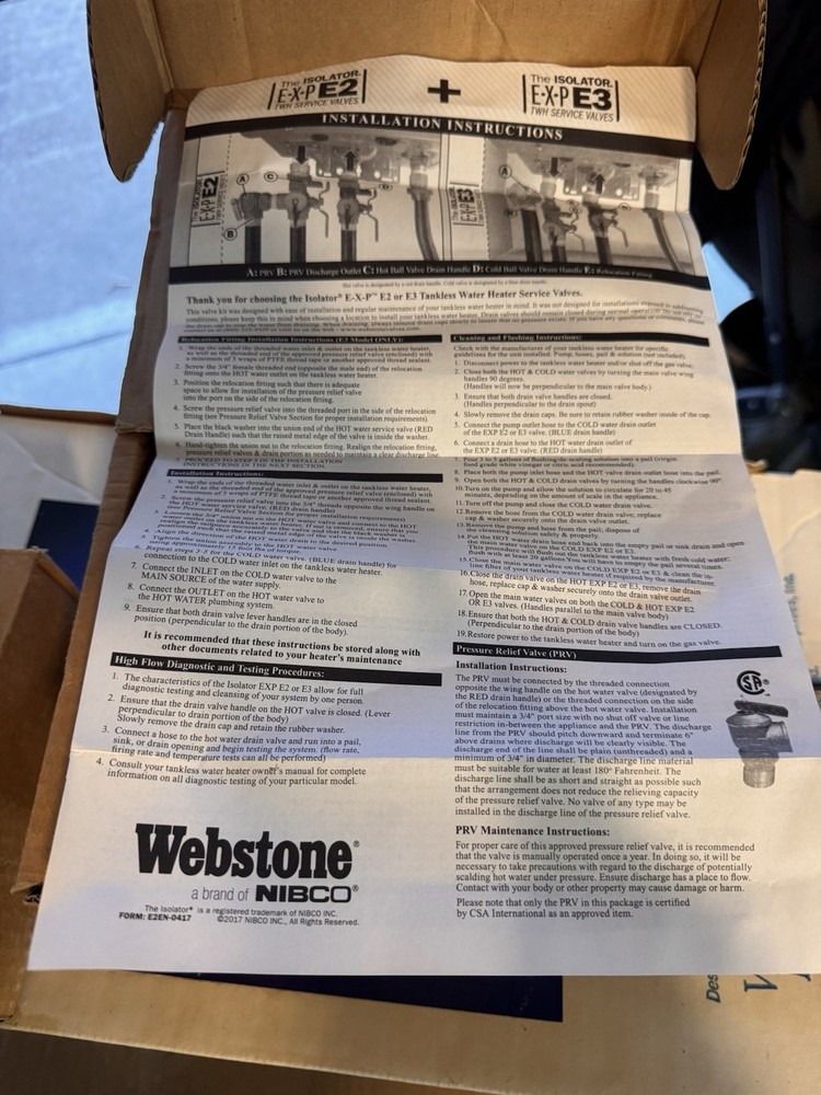 WebStone 3/4 NPT Tankless Water Heater Service Valve Kit w/ Relief Valve 150 PSI