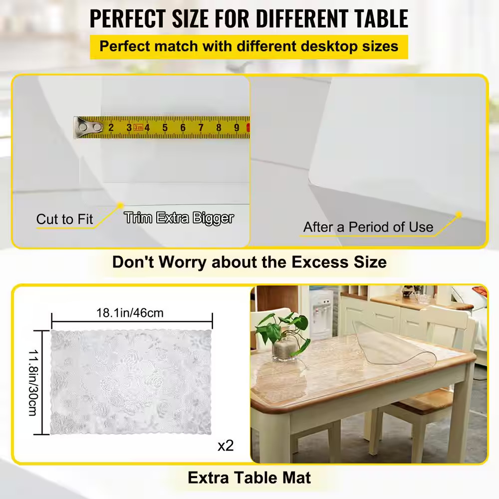Plastic Table Cover 42 X 78 In. 2 Mm Thick PVC Clear Solid Table Protector Recta