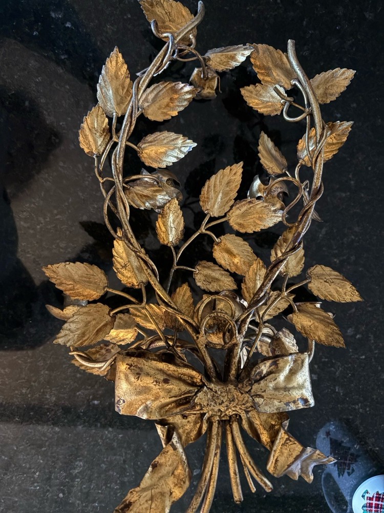 Italian Hollywood Regency Gold Leaf Iron Sconce