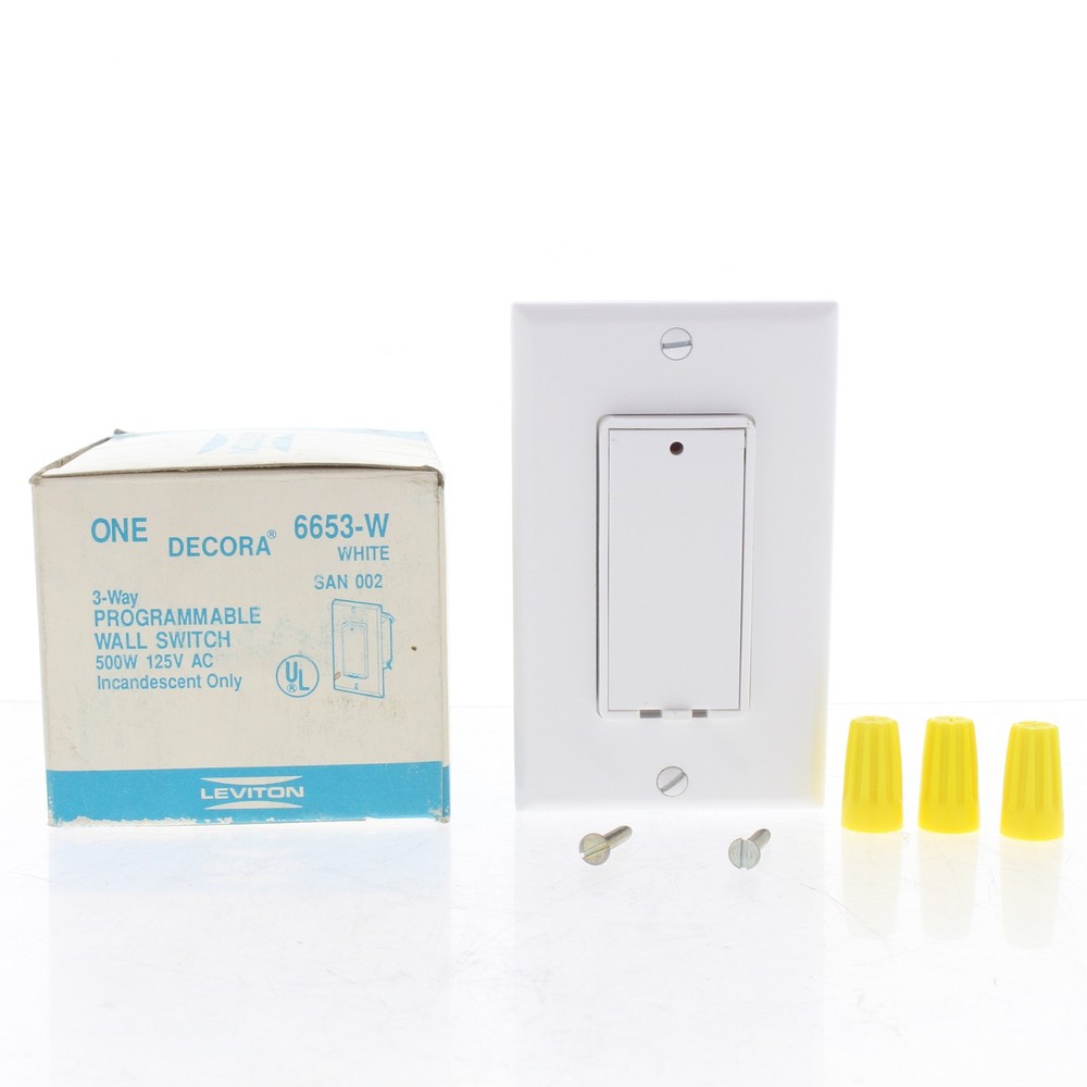 Leviton 6653-W White 3-Way Programmable Wall Switch 500W 120V Incandescent Only