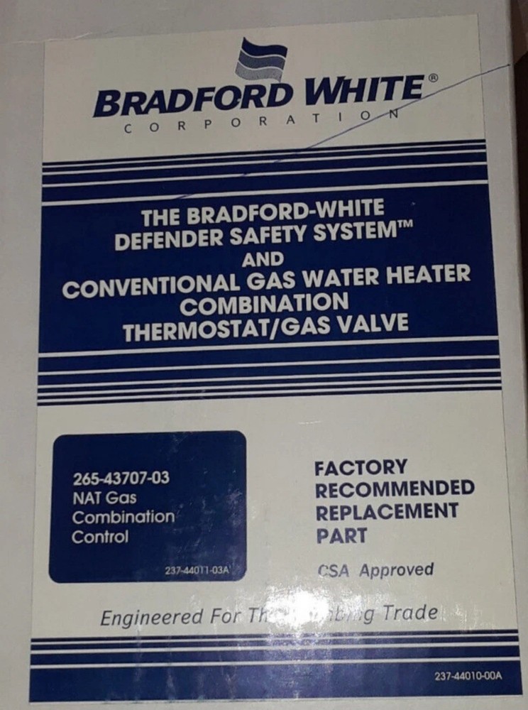 265-43707-03 222- 43707-03A Bradford White Water Heater Gas Valve (NEW)