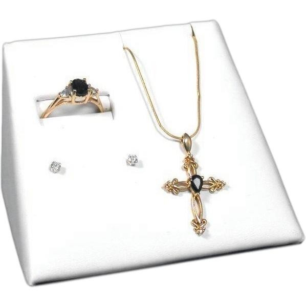 Ring Earring Pendant Display Combo White Faux Leather