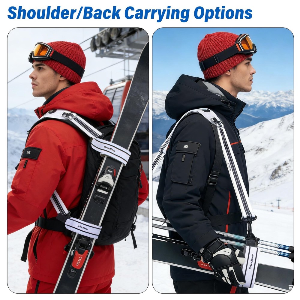 Ski Carrier Strap for Ski and Pole Adjustable Carrying Strap, Padded Shoulder...