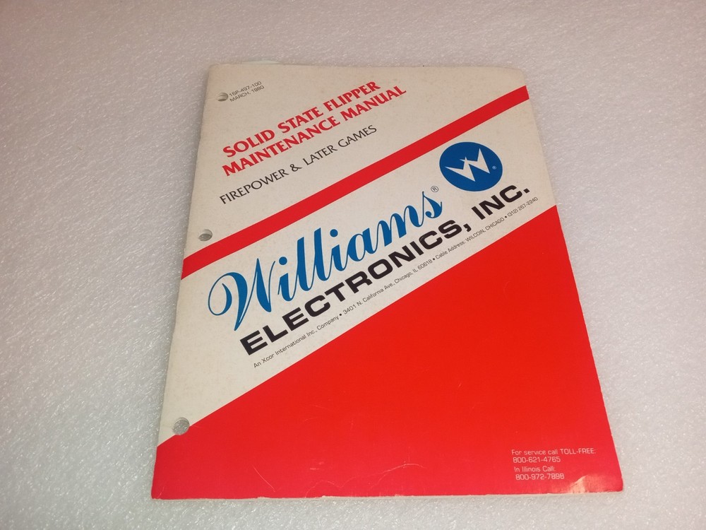 Williams Pinball Machine Flipper Maintenance and Service Manual 1980 Solid State