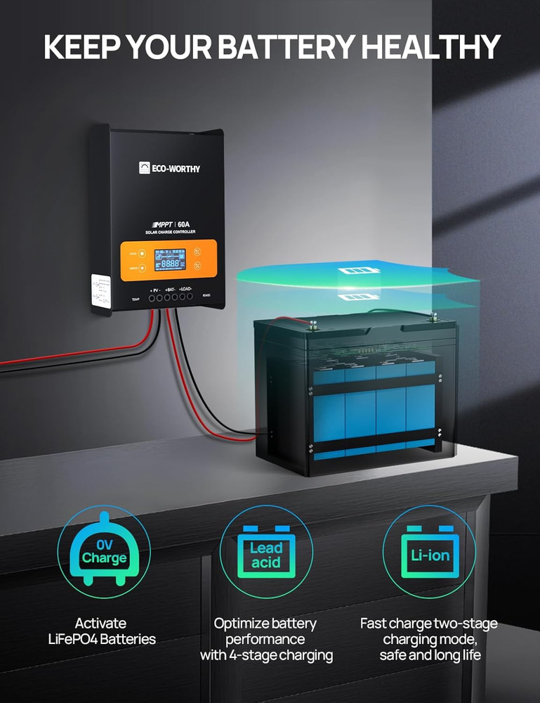 60A MPPT Solar Charge Controller Bluetooth, 12/24/36/48V Solar Panel Regulator f