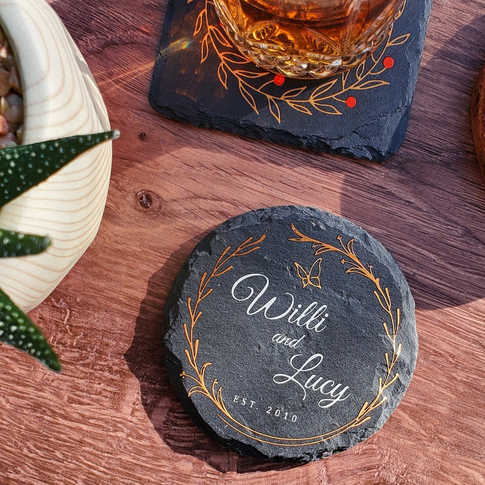 Custom Made Monogram Personalized Slate Stone Drink Coasters SLCCT