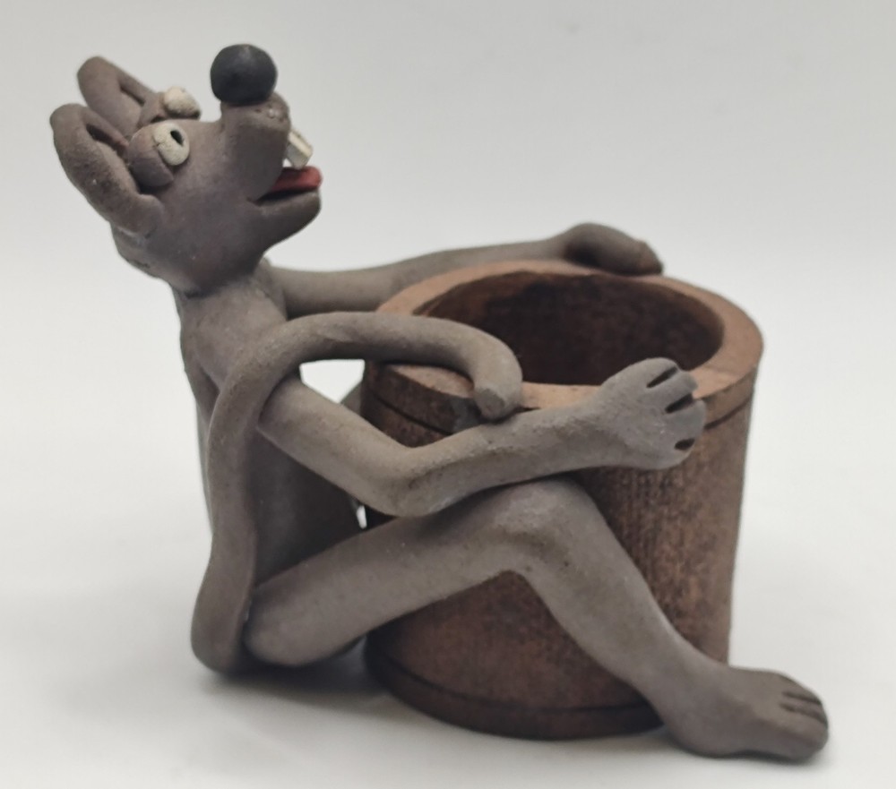 Adorable Handmade Clay Mouse Planter / Toothpick Holder