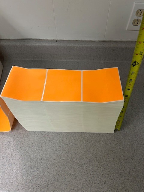FANFOLD THERMAL TRANSFER LABELS, ORANGE, 4.5" x 4", QTY 4,284 PER STACK