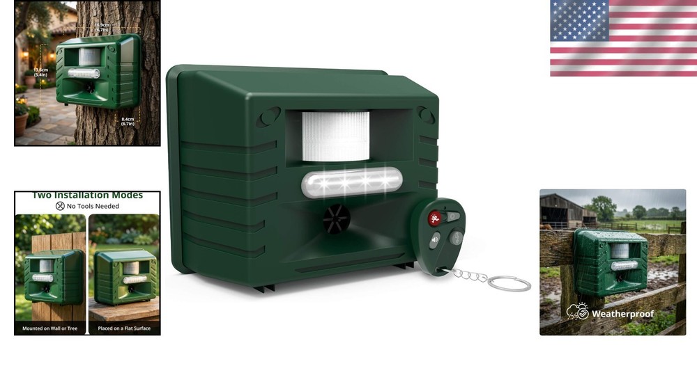 Battery-Powered Ultrasonic Pest Repeller with Adjustable Frequency & Remote
