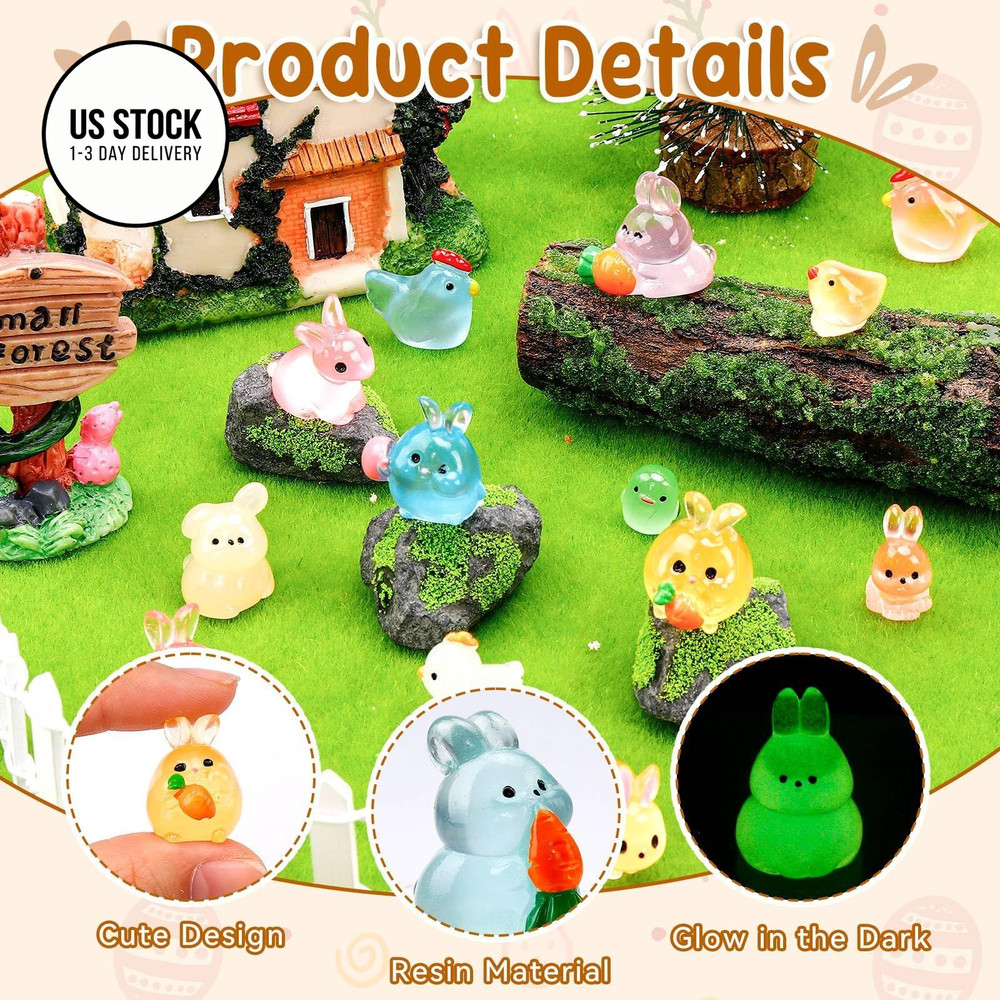 VICROIC 50 PCS Easter Luminous Mini Resin Figures, Tiny Small Multicolored