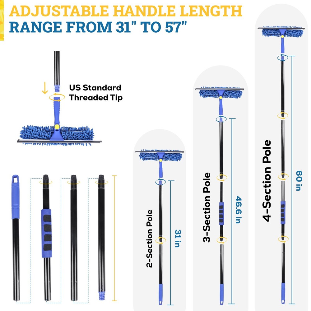 2 in 1 Squeegee Window Cleaning Tool with 60" Extension Pole