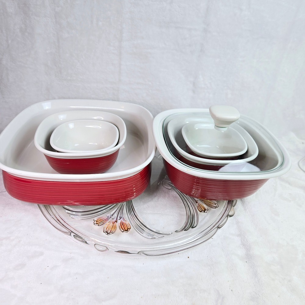 CorningWare Etch Brick Color 7 Piece Set. Same Day Shipping