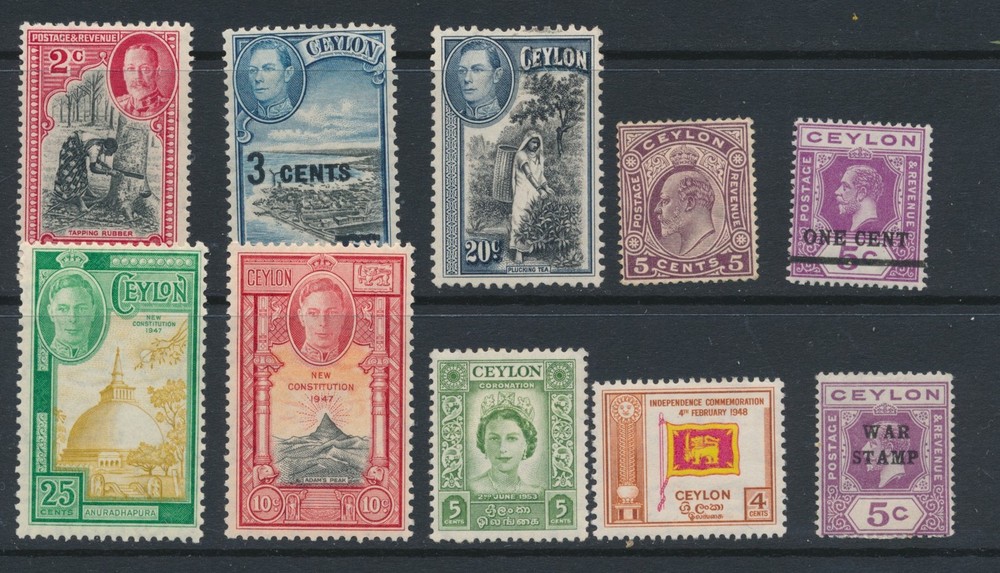 CEYLON, ten fine MM stamps