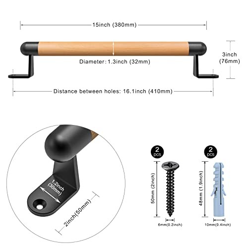 17" Wooden Barn Door Pull Handle, Wooden Fence Gate Pull Handle, 2 Durable