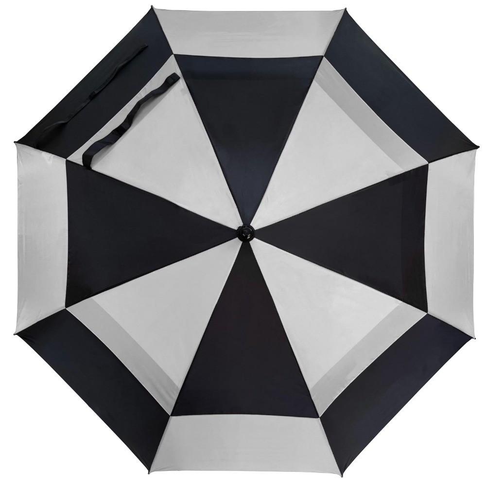 Double Layer Golf Umbrella Windproof Large Canopy for Rain Gray Black