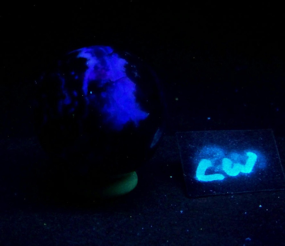 Fluorescent Prism Mine Fluorite 44mm Sphere for Decor 5345
