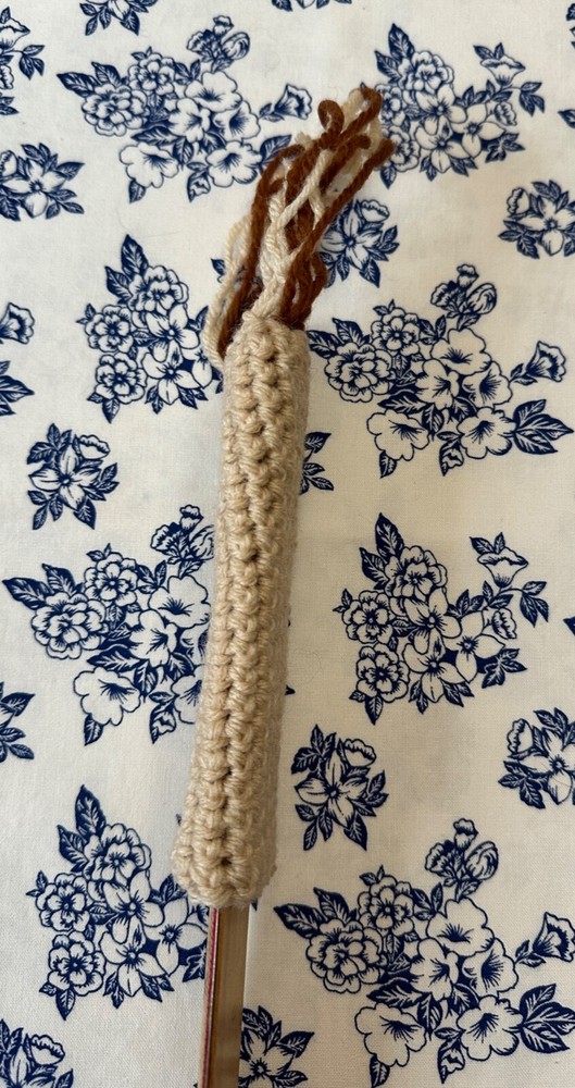 Eco Friendly Handmade Crocheted Broom Handle Cobweb Duster Light Brown