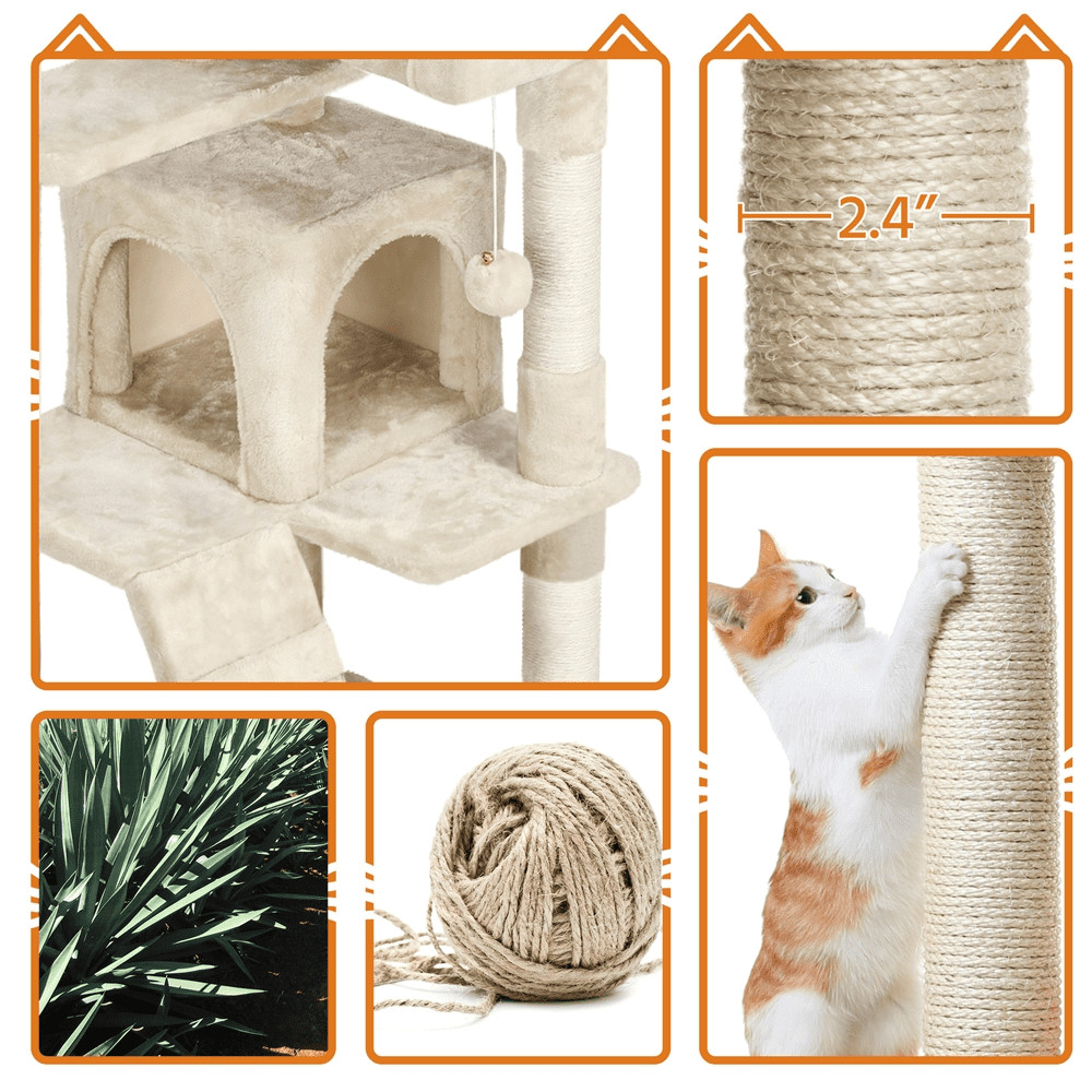 54.5" H Double Condo Cat Tree W/ Scratching Post Tower Pink