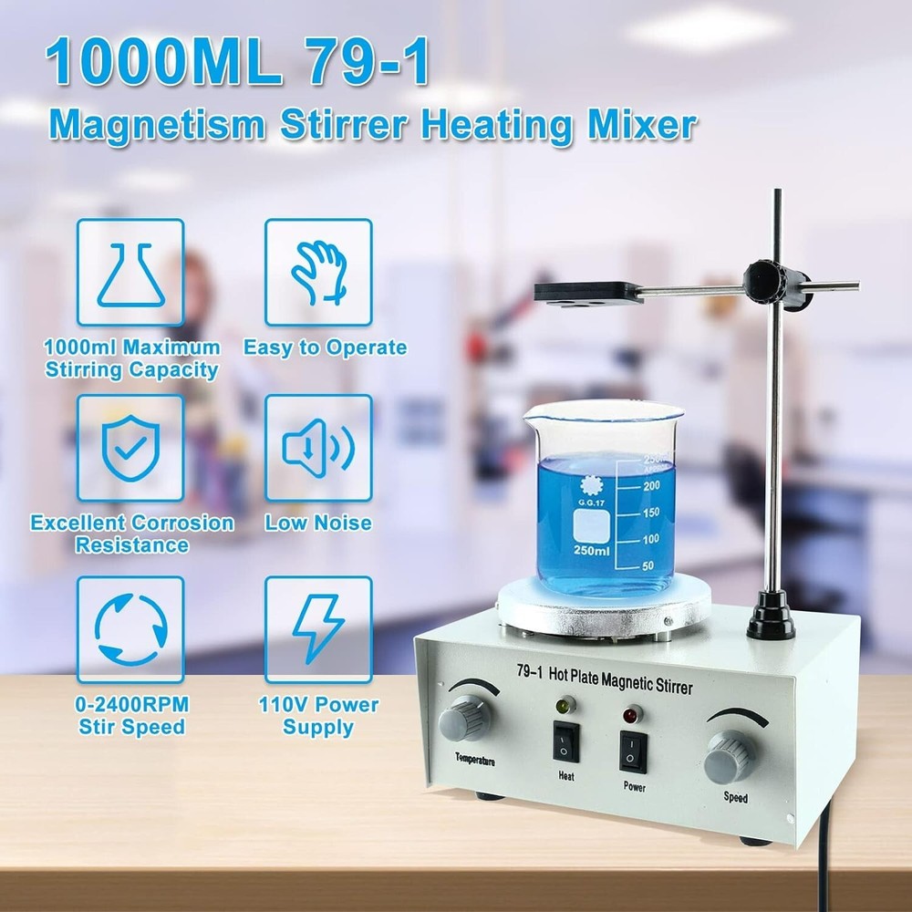 Efficient 1000ml Magnetic Stir Plate with Temperature Control and Stability