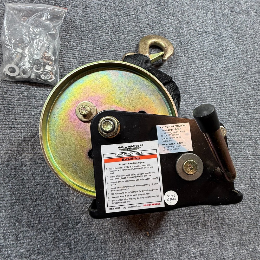 No Handle - Haul-Master 1200 lb. Capacity 19.8 ft. Strap Hand Winch