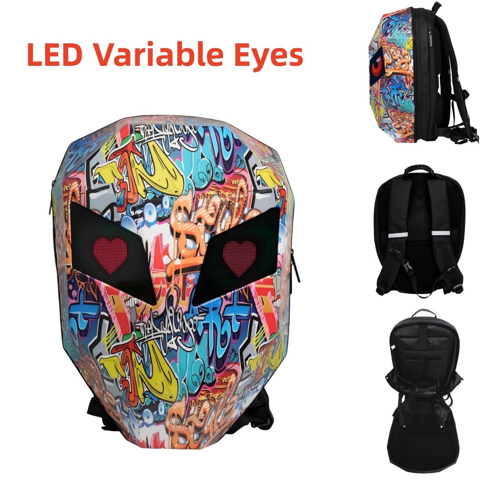 Animated Eyes LED Backpack - Programmable Moving Display, Cool Gamer Rucksack