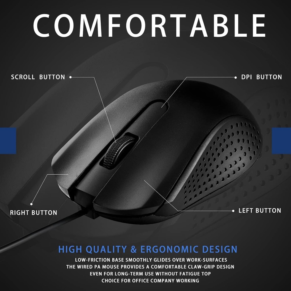 30 Pack USB Wired Mouse 3 Button Corded Computer Mice Bulk USB Mouse for PC Desk