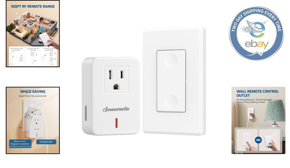 On/Off Wireless Remote Control Switch & Outlet Set - Adjustable & Safe Design